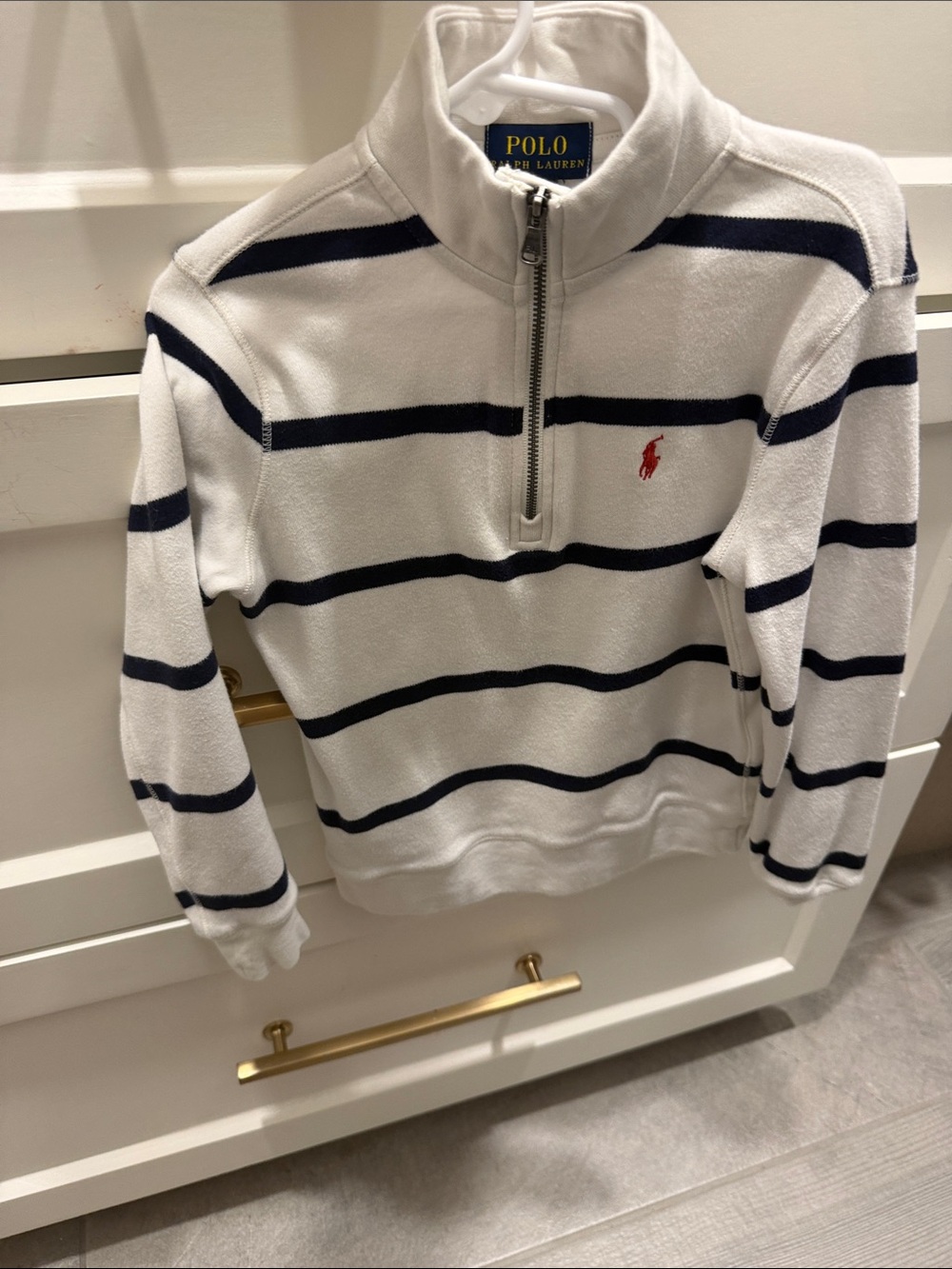 Polo by Ralph Lauren White Half-Zip Sweater with Navy Stripes